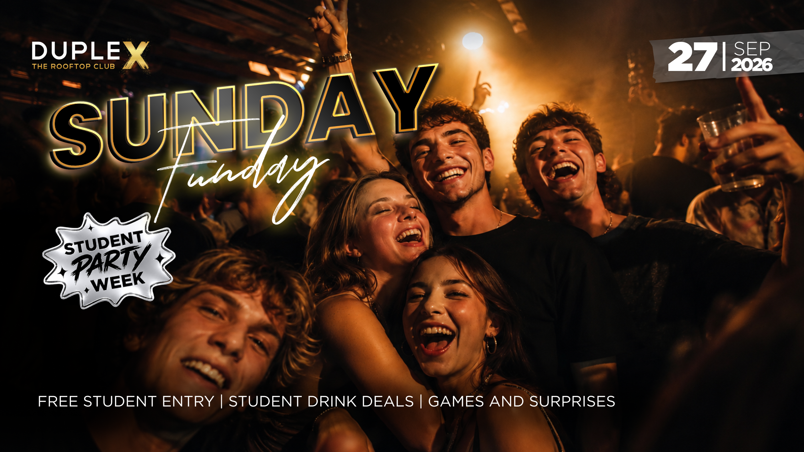 DupleX Club Event Image for Sunday Funday Student Party – 27.9.2026